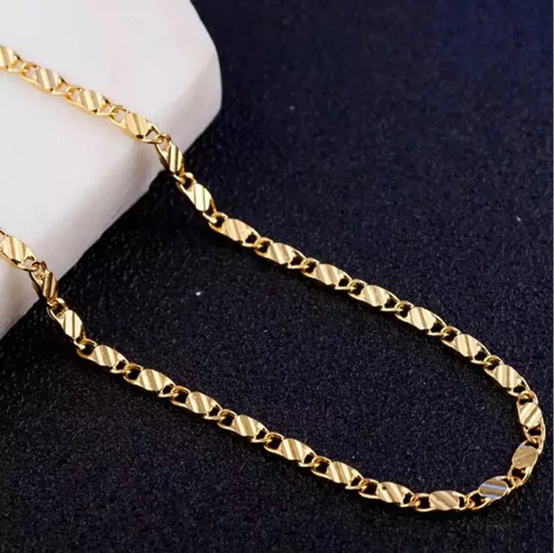 18K Gold Slim Side Chain Necklace