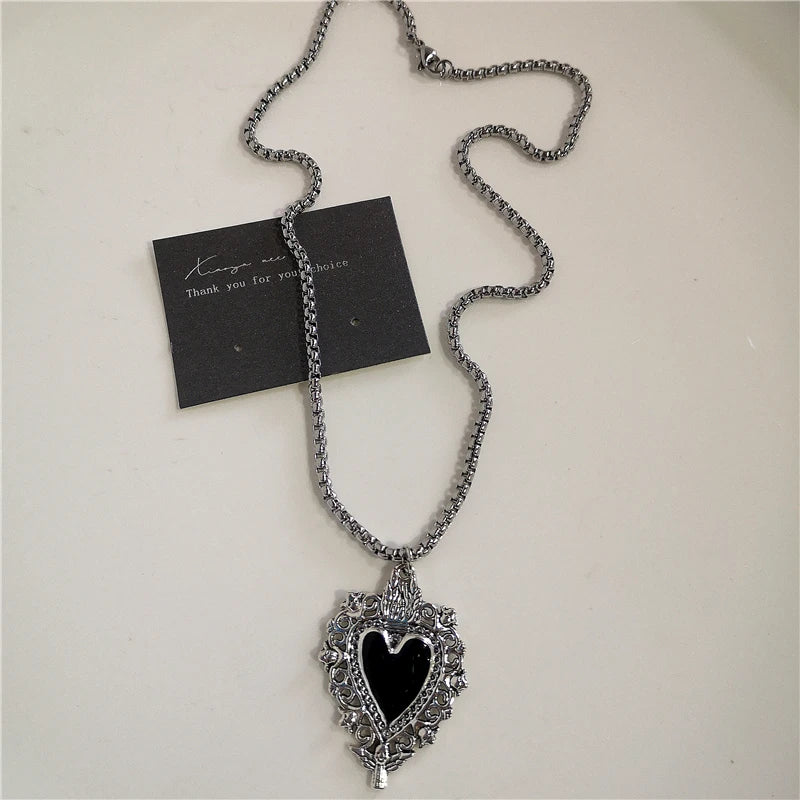 Hip Hop Black Heart Chain Necklace