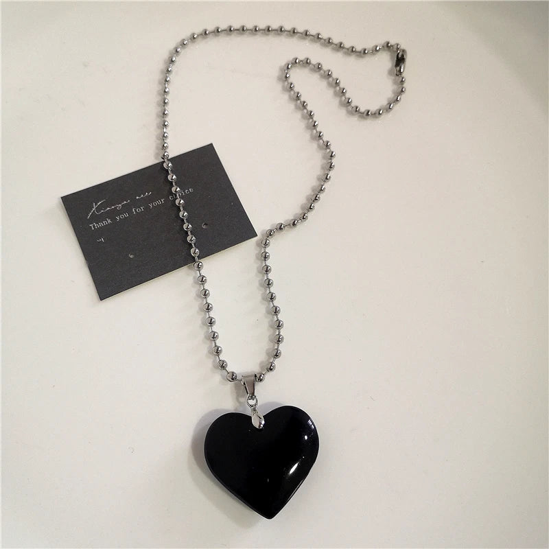 Hip Hop Black Heart Chain Necklace