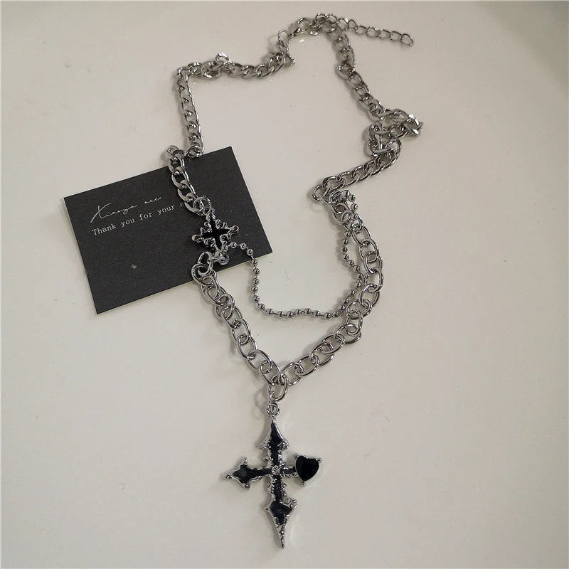 Hip Hop Black Heart Chain Necklace