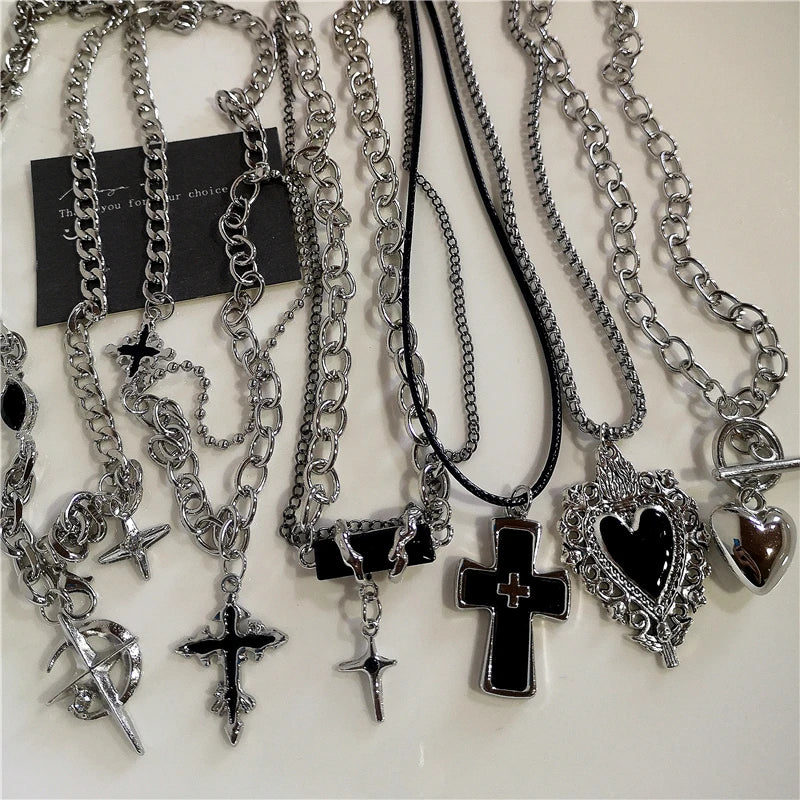 Hip Hop Black Heart Chain Necklace