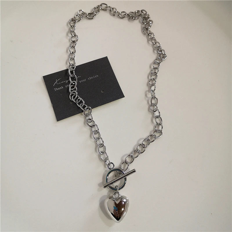 Hip Hop Black Heart Chain Necklace