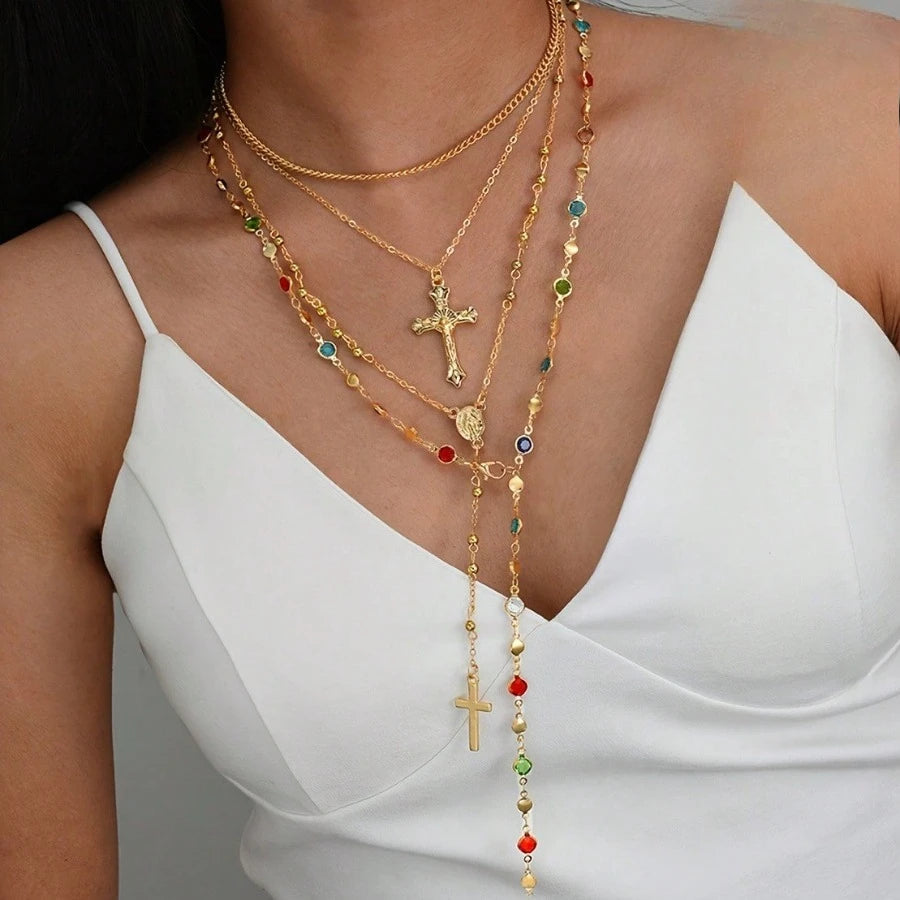 Golden Grace Cross Layered Necklace