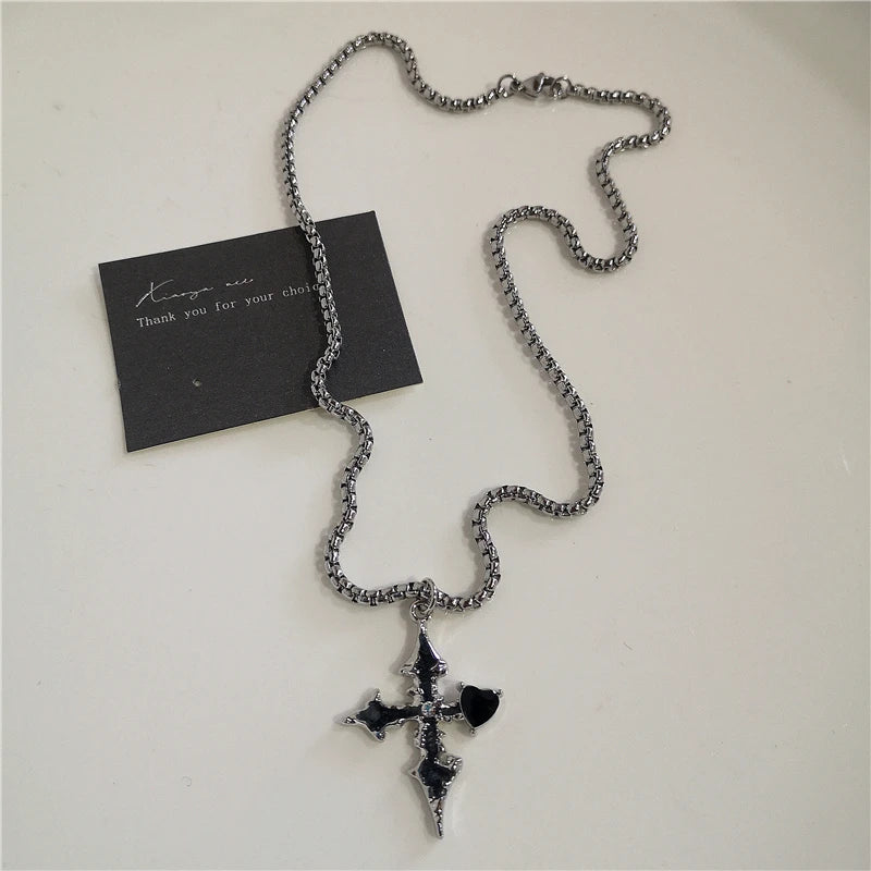 Hip Hop Black Heart Chain Necklace